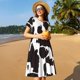 thumbnail image 4 of Balery Cow Skin 2 Vestidos sueltos de manga corta para mujer, vestidos de verano 2025, vestidos casuales de corte A con vuelo., 4 of 6