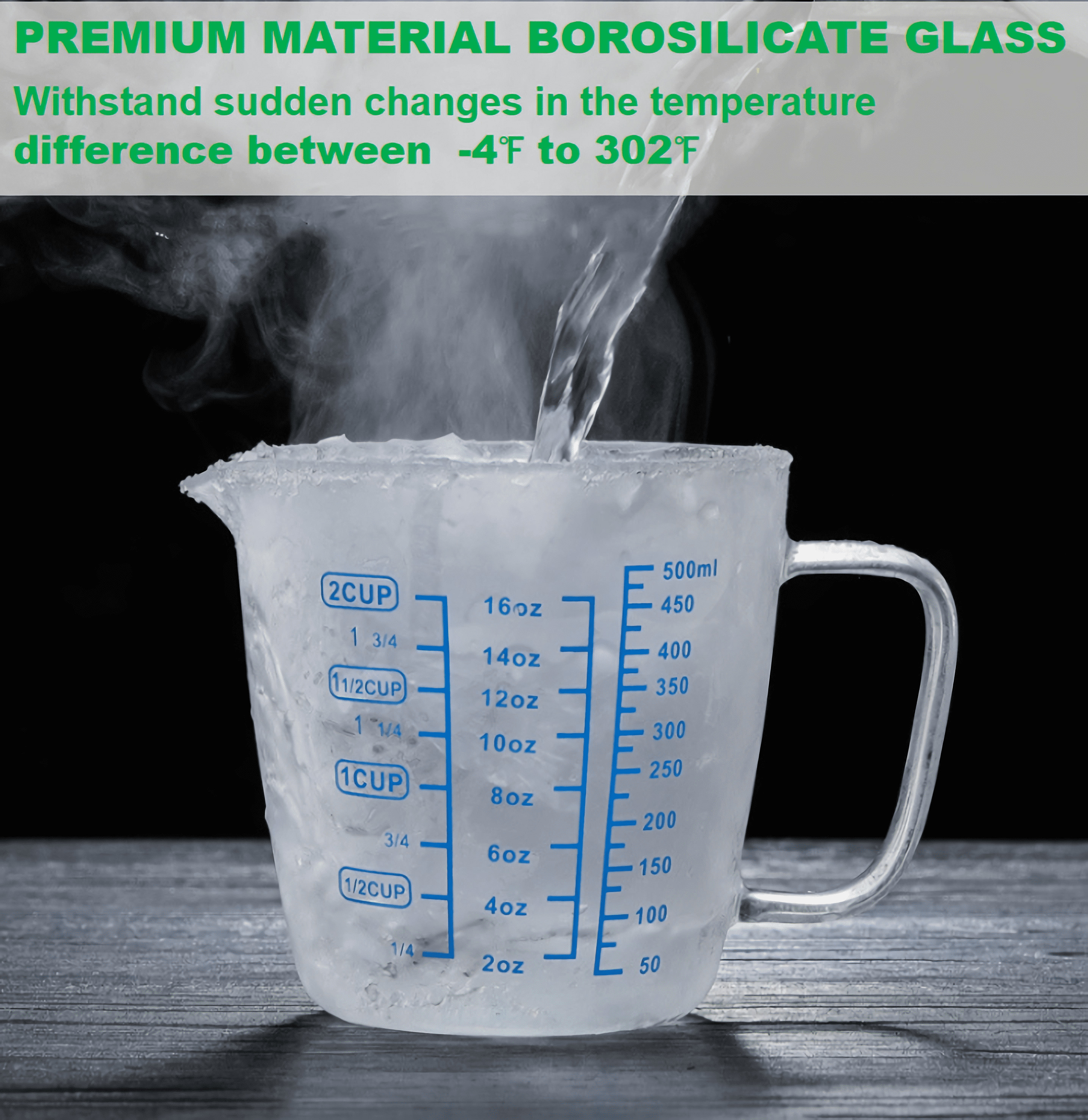 Glass Measuring Cup with Lid,Graduated Beaker Coffee Mug with Handle,Borosilicate Glass V-Shaped Spout Measure Liquid Milk Cup for Cooking Baking  (2cup/16oz/500ml)