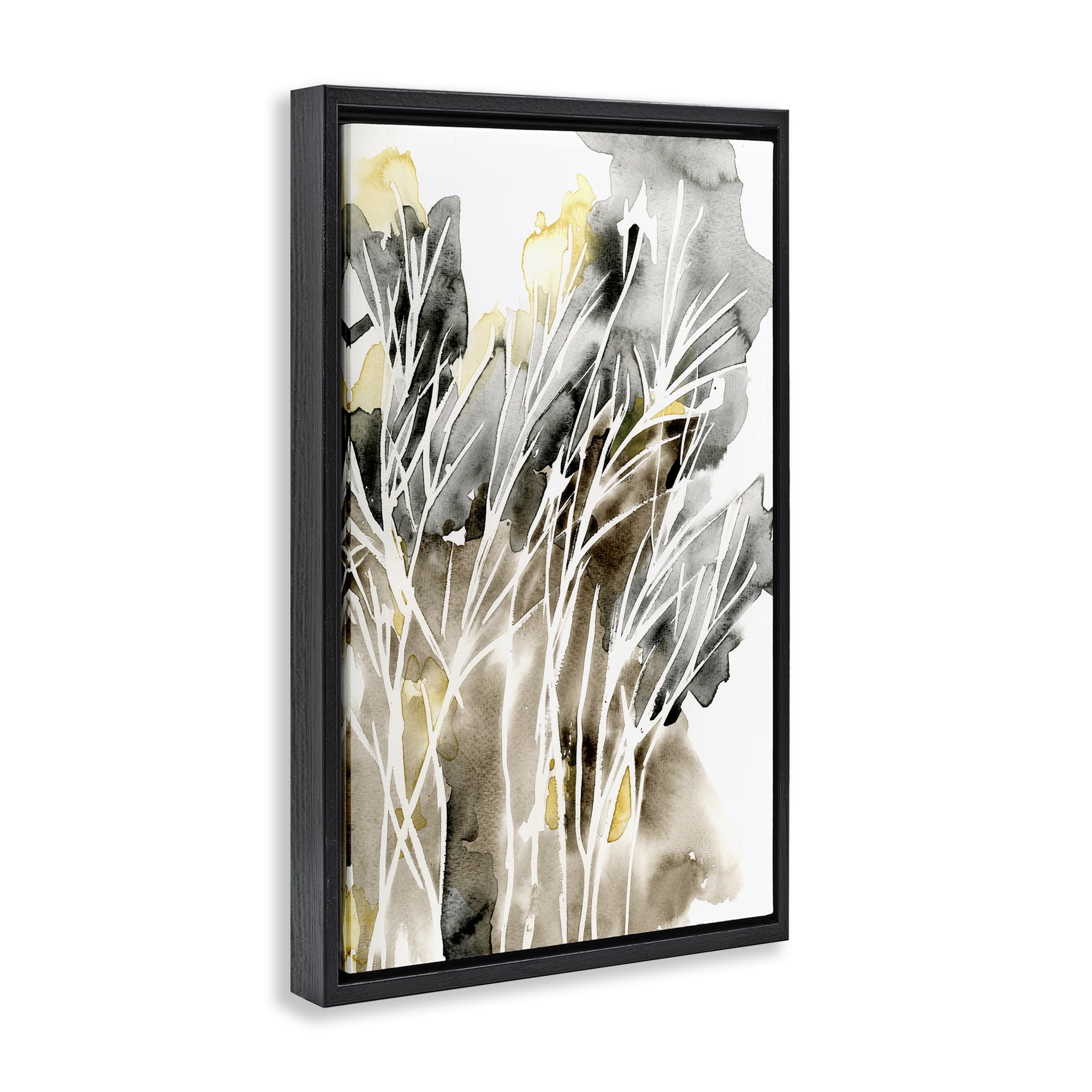 Stupell Industries White Strands Watercolor Plants & Flowers Painting Black Floater Framed Canvas Art Print Wall Art, 17 x 25