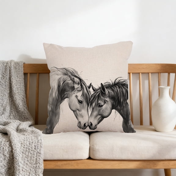 Uutvery Cotton Linen Horse Pillow Cover 17.71×17.71 Inch, Sofa Cushion Case Decorative Throw, Living Room Office Bedroom Accent, Soft Comfortable Decor