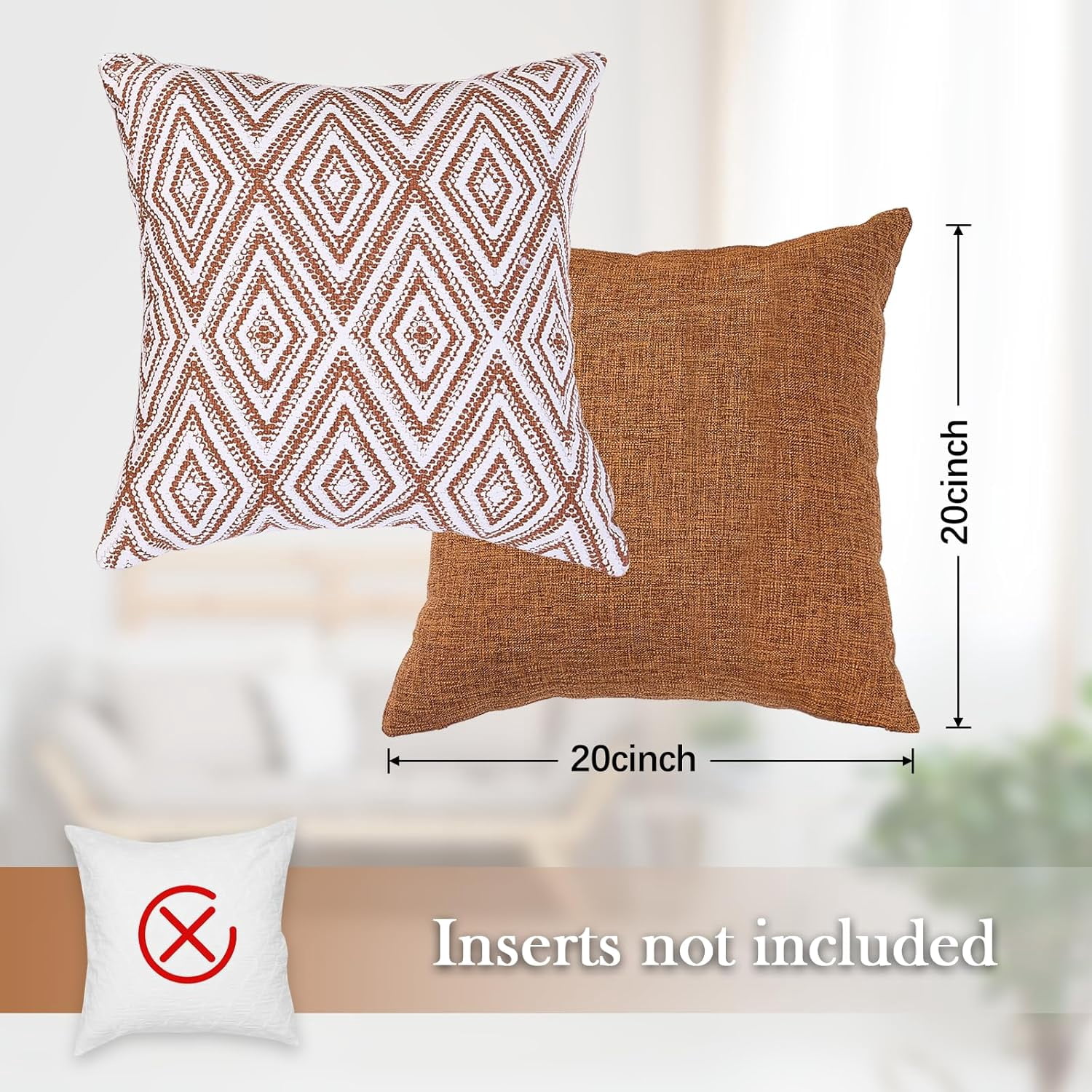 SUSIELADY Throw Pillow Covers Set of 4, 20"x20" Linen Decorative Square Couch Sofa Cushions, Accent Home Decor, Living Room, Bedroom, Chair, Golden Brown