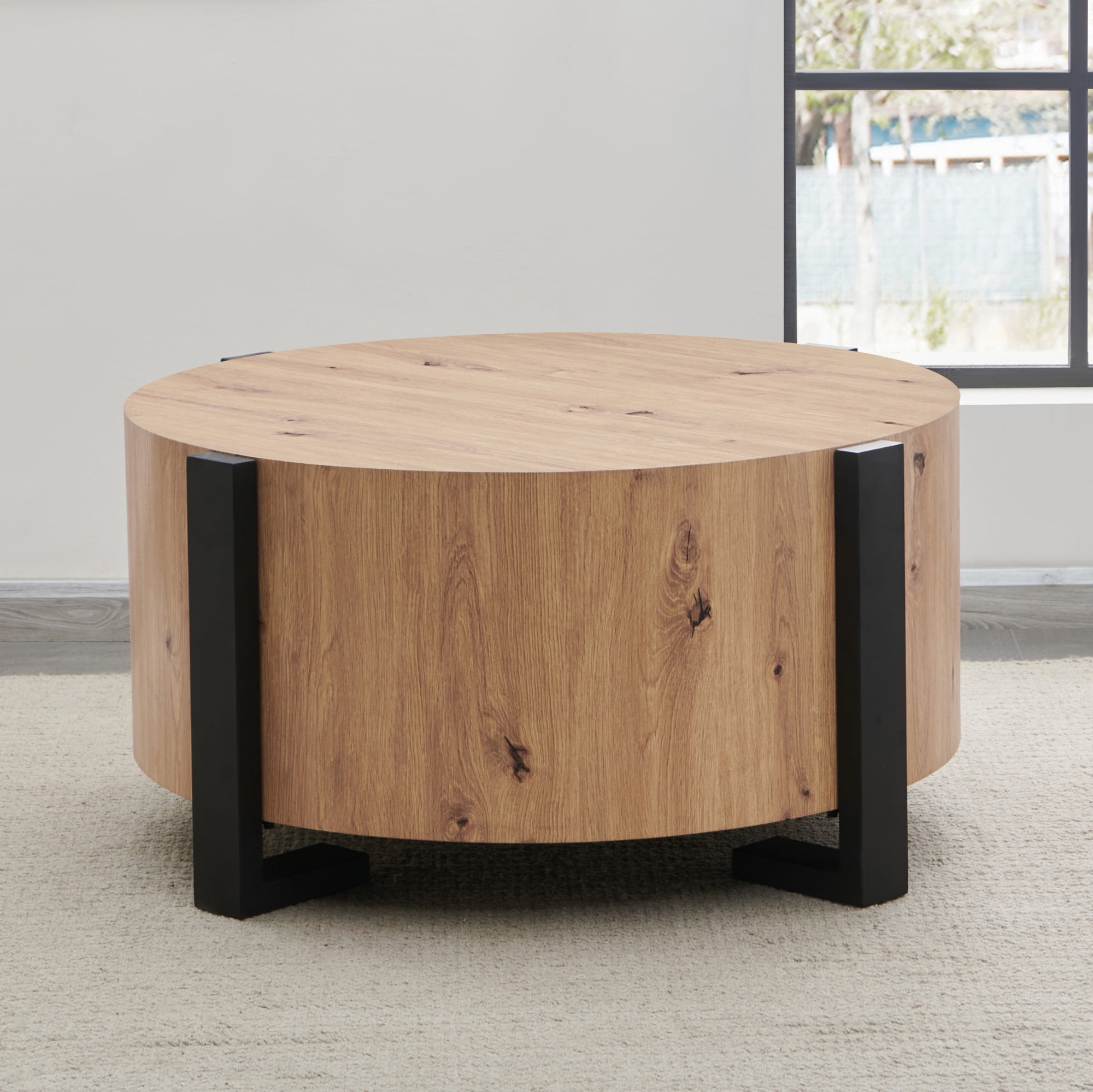 Steve Silver Darcie Modern 36" Round Wood Coffee Table, Natural Brown