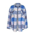 thumbnail image 4 of Arlun Womens Flannel Plaid Long Sleeve Jackets 2025 Fashion Lapel Button down Shacket Loose Comfortable Lightweight Long Sleeve Coat Fall Outwear with Pockets Blue XL, 4 of 5
