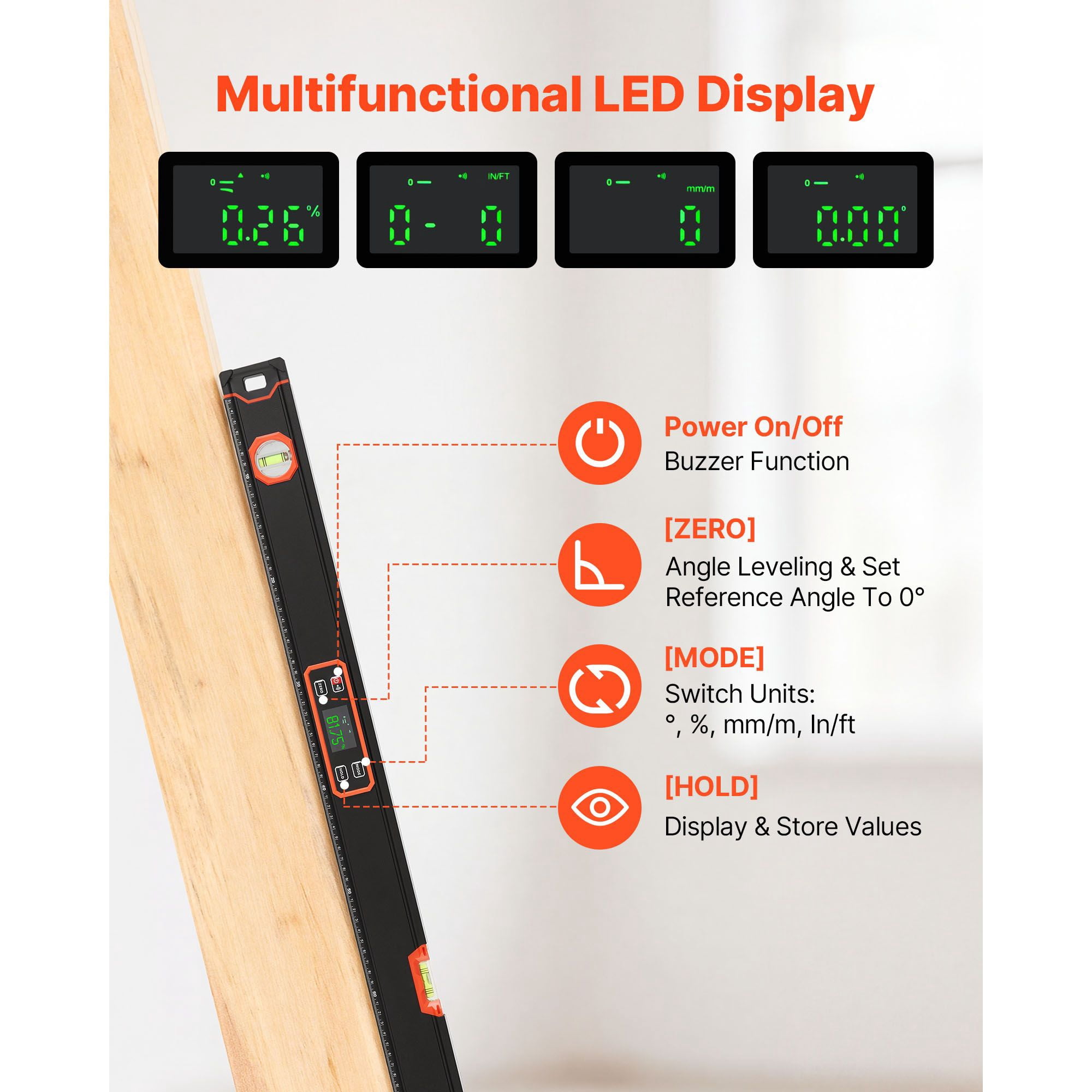 Digital Level 48 Inch Magnetic Electronic Level with LED Backlit Display 360° Electronic Leveler Tool IP54 Rating for Construction Carpentry