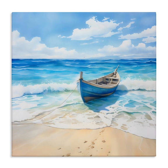 Stupell Industries Transitional Beach Boat Tied on Shore Canvas Art, 17 x 17, by LSR Design Studio