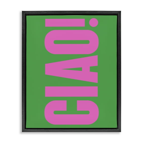 Stupell Industries Ciao Pink & Green Text & Numbers Painting Black Floater Framed Canvas Art Print Wall Art, 17 x 21