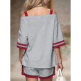 thumbnail image 4 of Women Color Block Off Shoulder Short Sleeve Top and Drawstring Shorts 2 Piece Outfit Set Gray XXXL, 4 of 9