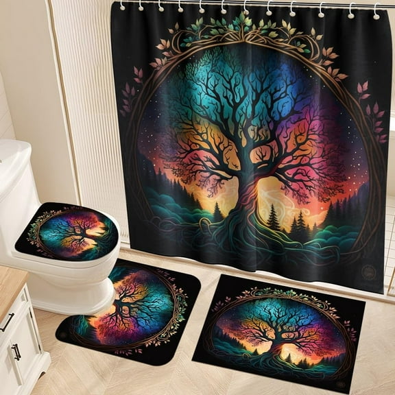 4PCS Farmhouse Highland Cow Shower Curtain Set with Rugs Rustic Sunflower Floral Cattle Bull Longhorn Wildlife Animal Western Country Rustic Farmhouse Bathroom Decor Fabric Shower Curtain