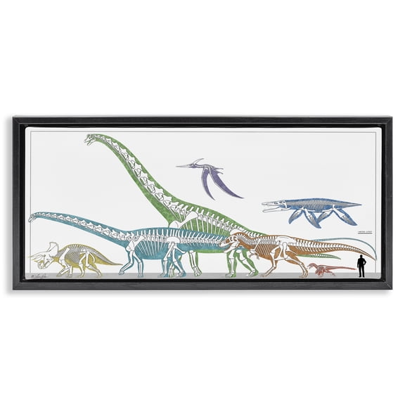 Stupell Industries Educational Prehistoric Skeletons Animals Painting Black Floater Framed Canvas Art Print Wall Art, 25 x 11