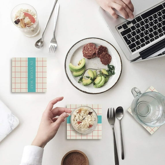 FMSHPON In Your Way Set of 6 Coaster for Drinks, Absorbent Ceramic Stone Coasters Cup Mat with Cork Base for Home Kitchen Room Coffee Table Bar Decor