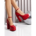 thumbnail image 3 of Women's Comfortable Chunky Platform Square Toe Heels Ankle Strap Dress Pumps for Fashion Party - Solid Color Fall Winter 2026 Shoes, 3 of 7