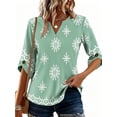thumbnail image 4 of VDJ Women Fall Blouses Henley V Neck 3/4 Sleeve Loose Casual Tops Summer Boho Tops Lightweight Flowy Green Tee Shirts Size XXL, 4 of 5