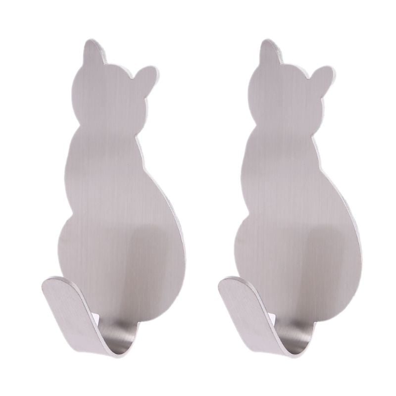 2pcs Cat Tail Shaped Stainless Steel Wall Door Clothes Coat Key Hanger Hook Rack 