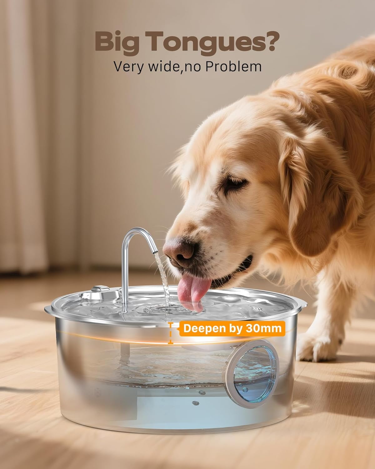 Large Stainless Steel Dog Water Fountain - 3.2 Gallon/12L Super Quiet Pet Fountain with Water Level Indicator for Multi-Pet Homes