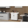 thumbnail image 5 of Kitchen Island Rolling Cart with Drawer, 2 Doors & Adjustable Shelves – White Farmhouse Rubber Wood Top | White | Solid Wood+MDF, 5 of 16
