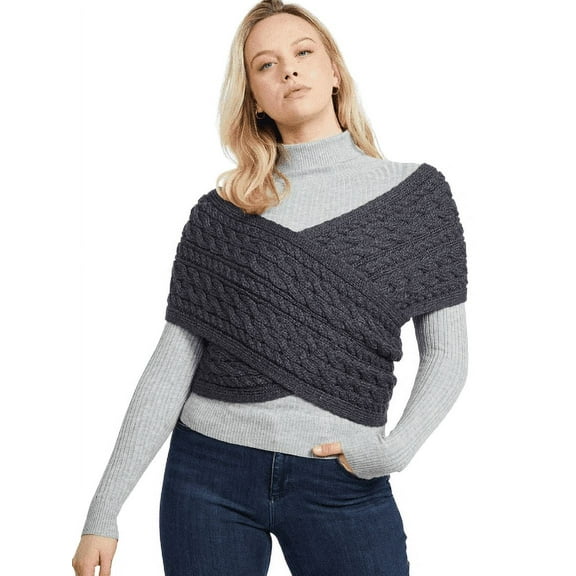 Aran Crossover Wrap 100% Premium Merino Wool Cable Sweater Made in Ireland