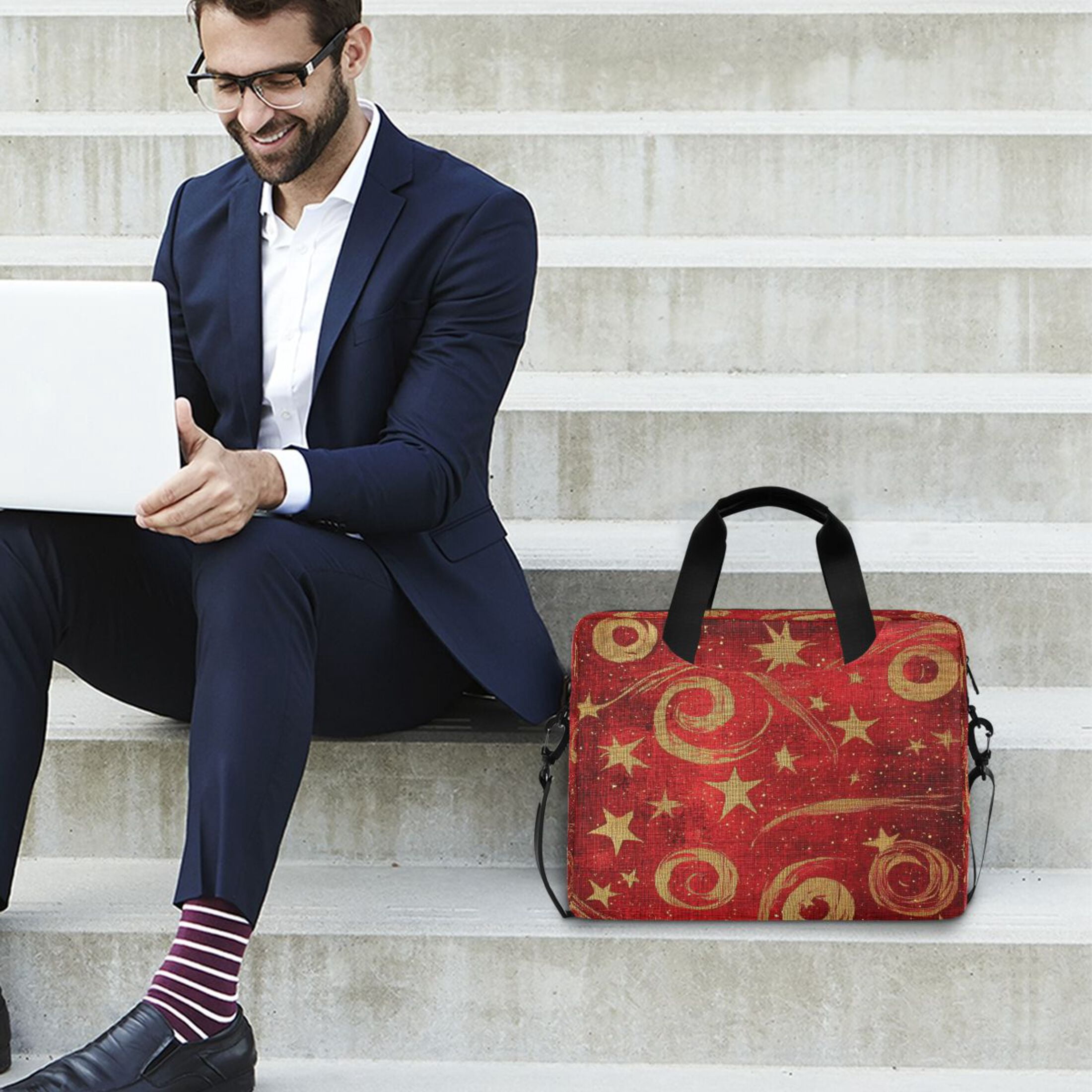 16" Laptop Tote Bag Laptop Sleeve Case Computer Briefcase for Work & Travel Red and Gold Star Swirls