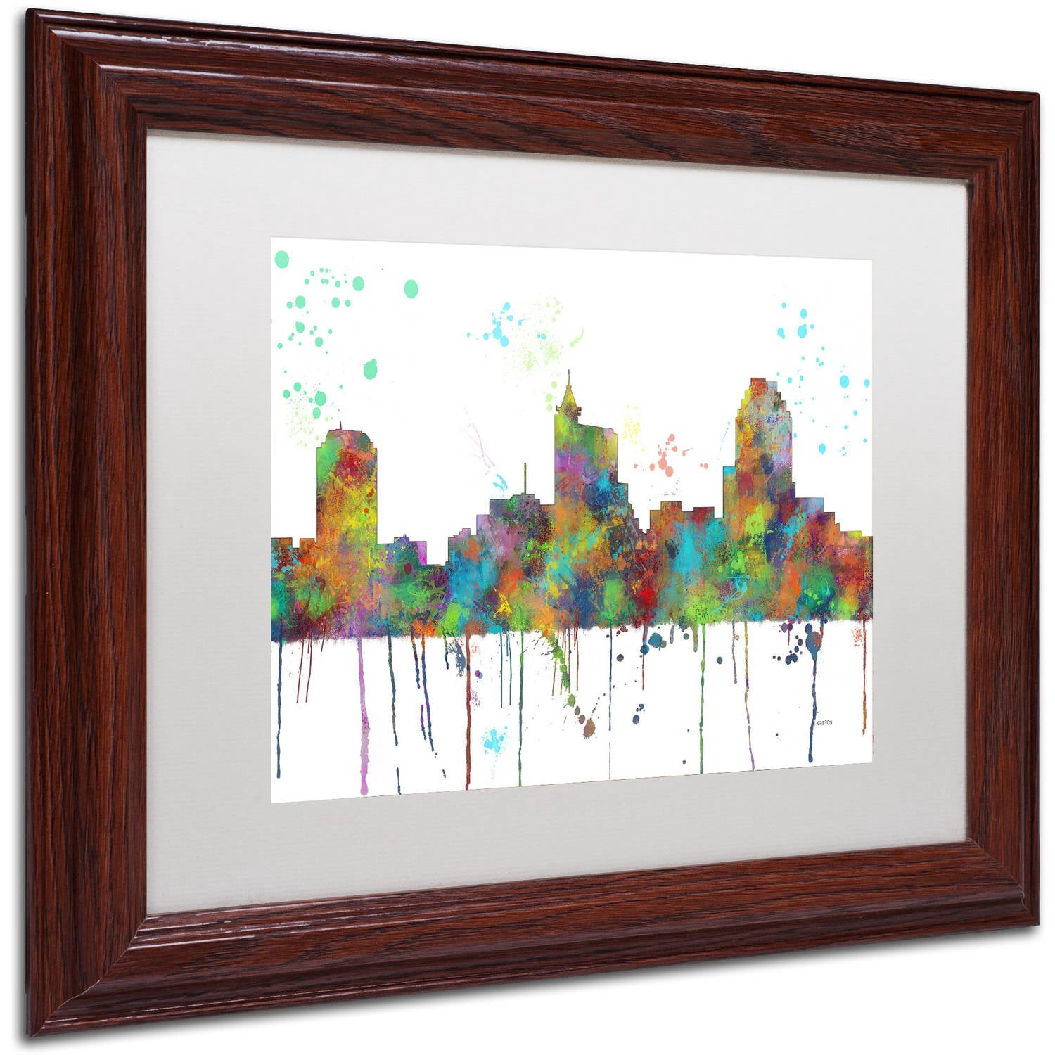 Trademark Fine Art "Raleigh North Carolina Skyline" Canvas Art by Marlene Watson, White Matte, Wood Frame