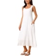 thumbnail image 4 of INSPIRAR CHIC Vestido de Verano sin Mangas para Mujeres, Escote Redondo, Corte Suelto, Estilo Midi Casual, Beige-1 XL, 4 of 6