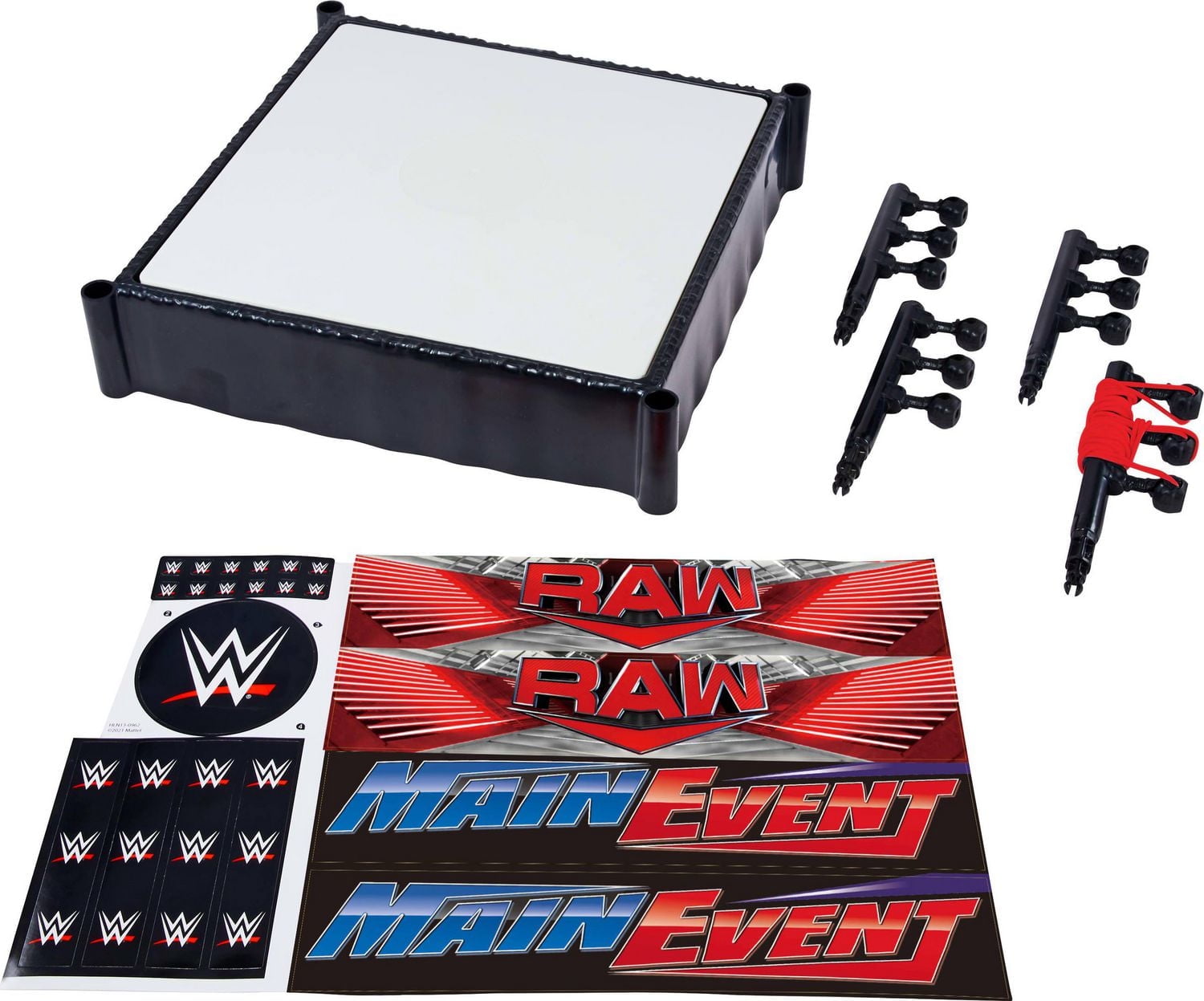 WWE Superstar Ring with Labels for Main Event & RAW, Spring-Loaded with Elastic Ring Ropes, Ages 6Y+