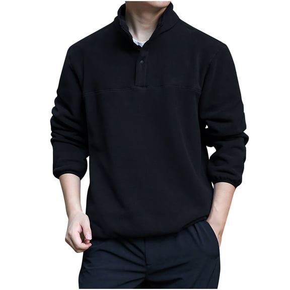 ZCFZJW Mens Casual Henley Shirts Long Sleeve Quarter Button up Stand Collar Pullover Sweatshirts Trendy Athletic Workout Outdoor T-Shirts Tops L