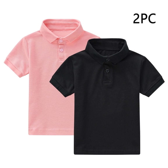 Boys 2PC Lapel Polo Shirt Short Sleeved Round Neck Summer Casual Solid Color Shirt for Boys 1-12Y