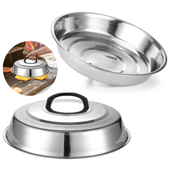 2 Pcs Stainless Steel Basting Covers, 12" Cheese Melting Domes, Metal Steam Melting Covers for Grill, Griddle Accessories for Outdoor BBQ, Kitchen Cooking