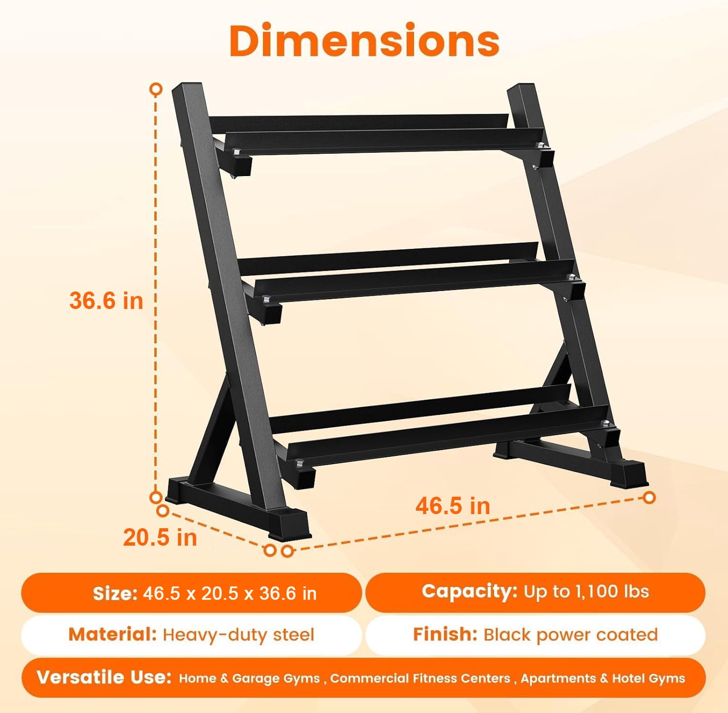 3-Tier Adjustable Dumbbell Weight Rack, Heavy Duty Steel Stand Only for Home Gym, Black