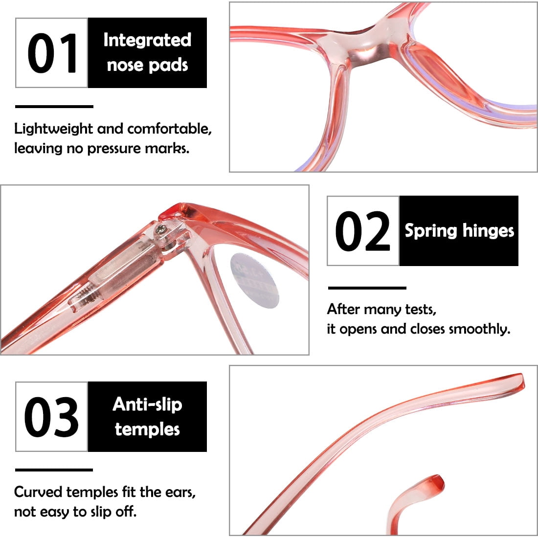 KOOSUFA Cat Eye Blue Light Blocking Reading Glasses +3.5 Spring Hinge Transparent Frame Womens Computer Readers Eyeglasses Transparent Pink
