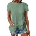 thumbnail image 3 of QATAINLAV Womens 2025 Fashion Tiered Lace Short Sleeve Tops Dressy Casual Crew Neck Soft Eyelet Tshirts Solid Color Loose Hem Blouse Army Green XXL Mothers Day Gifts, 3 of 7