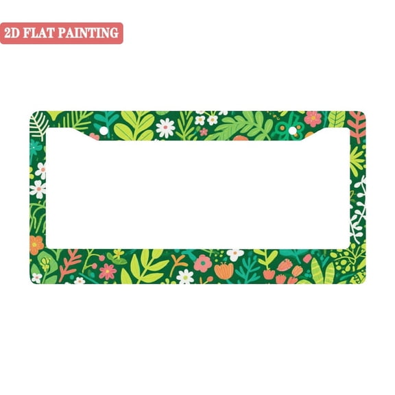 1Pack License Plate Frames with Green Floral Pattern Includes Screws & Caps Full Accessories Included Size 6.3x12.2inch(16x31cm)