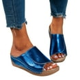 thumbnail image 3 of HNMKIU Beach Sandals Ladies Fashion Solid Color Open Toe Thick Sole Casual Style and Slides for Women Comfortable Daily Beach Shoes Blue,6, 3 of 7