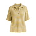 thumbnail image 6 of Short Sleeve Waffle Knit Shirt for Women Striped Polo Collar Top Loose Fit Button Neck Casual Preppy Vacation Summer, 6 of 6