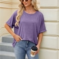 thumbnail image 4 of FLMEI Women's T-Shirts Tees Summer Tops Short Sleeve T Round Neck Loose Cropped T Shirtsoft Blouses Casual Pullover T S-XXL, 4 of 7