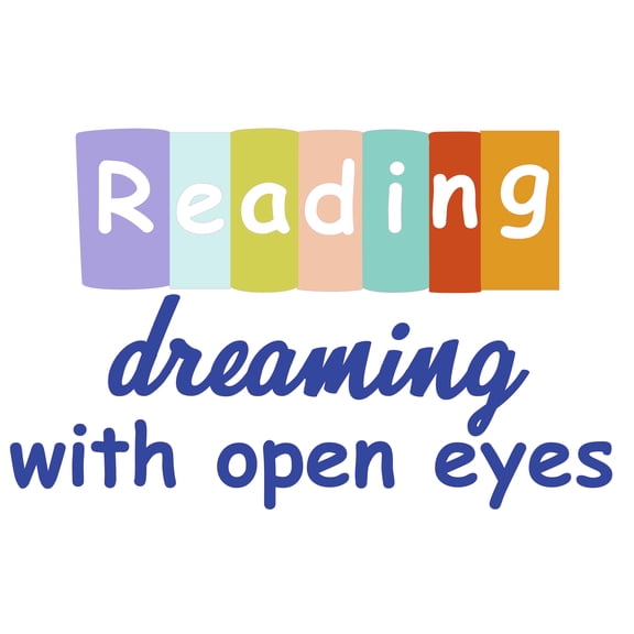 Dreaming With Open Eyes - 13" x 20" Vinyl Inspirational Reading Lettering Art Quotes Wall Decoration Multicolored Books Design Removable Home Kids Bedroom Wall Decal Sticker