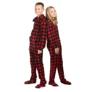 Hoodie Footed one piece Buffalo Plaid Fleece Footed Pajamas for Boys & Girls