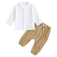 thumbnail image 2 of Conjuntos de blusas y camisas de cuello redondo y manga larga para niños y niñas, conjunto informal de dos piezas con botones de color liso, conjunto de top/camisa de cuello redondo y manga larga, con, 2 of 9