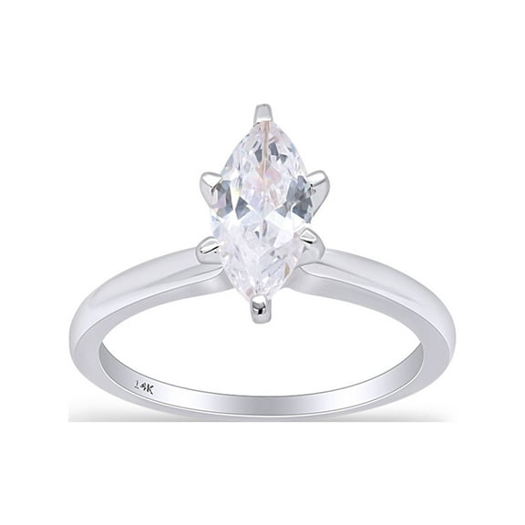 AFFY Marquise Shape White Cubic Zirconia Solitaire Engagement Wedding Ring In 14K Solid White Gold Ring Size-4