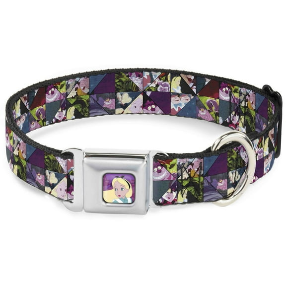 Disney Pet Collar, Dog Collar Metal Seatbelt Buckle, Alice In Wonderland Kaleidoscope Scenes, 11 to 16.5 Inches 1.0 Inch Wide