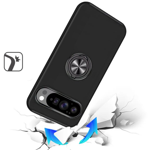 XPM for Google Pixel 10 /Pixel 10 Pro Phone Case, Hybrid 360 Degree Rotatable Metal Invisible Ring Stand Holder Slim Fit Magnetic Car Mount Shockproof Cover for Pixel 10 / 10 Pro (Black)