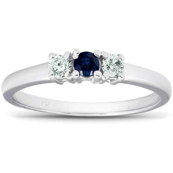 Pompeii 1/4ct 3 Stone Blue Sapphire Diamond Ring 14k White Gold (G/H,I1-I2)
