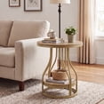thumbnail image 4 of Tribesigns 2-Tier Round Side Table, Industrial End Table Bedside Table with Metal Frame & Open Shelf for Couch Side, Living Room (1PC, Light Brown & Gold), 4 of 6