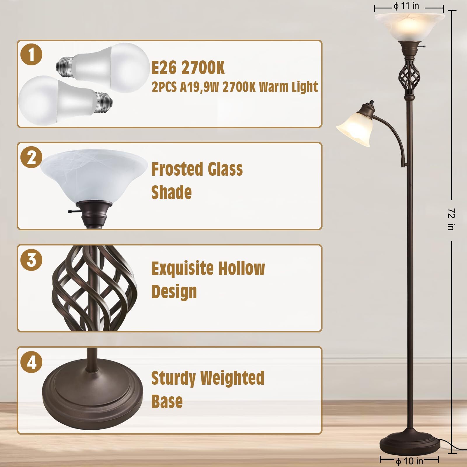 Natyswan 72" Torchiere Floor Lamp with Glass Shade photo 4