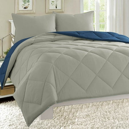 Queen Size Comforter Only Dayton Queen Size 3-Piece Reversible Comforter Set Soft Brushed Microfiber Quilted Bed Cover Gray & Navy ()