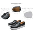 thumbnail image 4 of Men's Pattern Leather Platform Slip On Tassel Loafers Comfortable Round Toe Low Top Non-Slip Casual Dress Shoes Flat Penny Loafer for Dating Business Party, 4 of 6