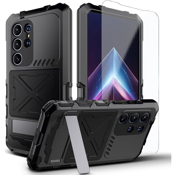 for Samsung Galaxy s24 Ultra Case Heavy Duty Metal Aluminium Bumper Built in Screen Protector Lens Military Grade Rubber Hard Durable Phone Cases Men s 24 Ultra 2024 Black