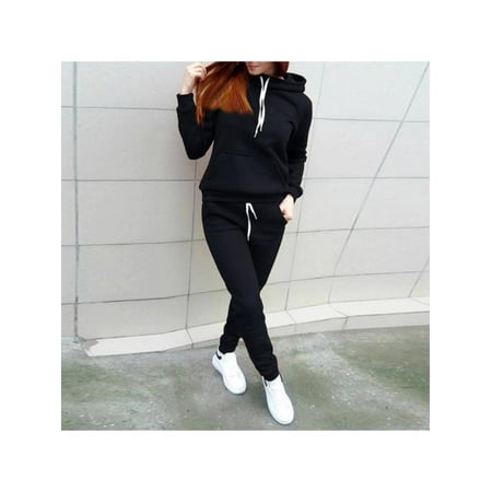 VICOODA Womens 2 PCS Tracksuits Set Ladies Joggers Active Sport Blouse Tops Pants Sets Hooded Woolen Women's Suit