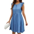 thumbnail image 5 of SLADYGLO Women Elegant Button Front Dress with Ruffled Shoulders, 5 of 7