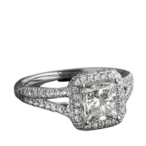 HeartsAndYou 2.12ct Princess Cut Moissanite Engagement Ring for Women Split Shank Halo 18k White Gold over Silver