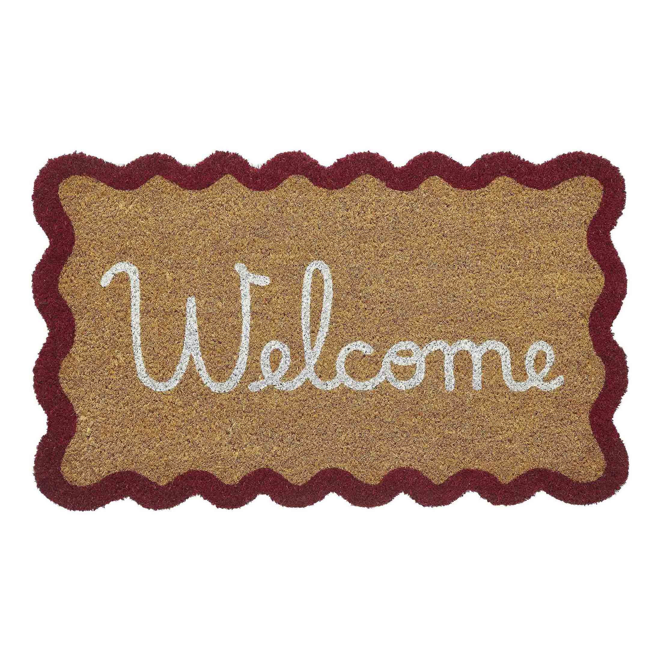VCNY Home Red Scalloped Edge Welcome Coir Outdoor Doormat, 18" x 30"